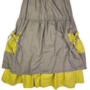 Design Today's Size S Linen Skirt Brown Green Artsy Lagenlook